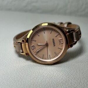 Fossil ES3413 Rose Gold Tone Dial and Metallic Leather Strap‎ Ladies Watch